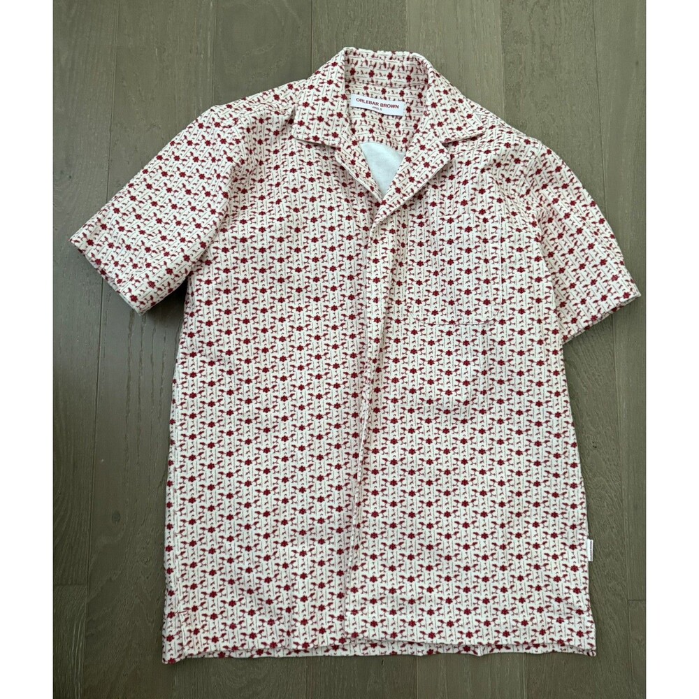 Orlebar Brown Marne Towelling Resort Shirt Men’s S White Red Camp Collar New